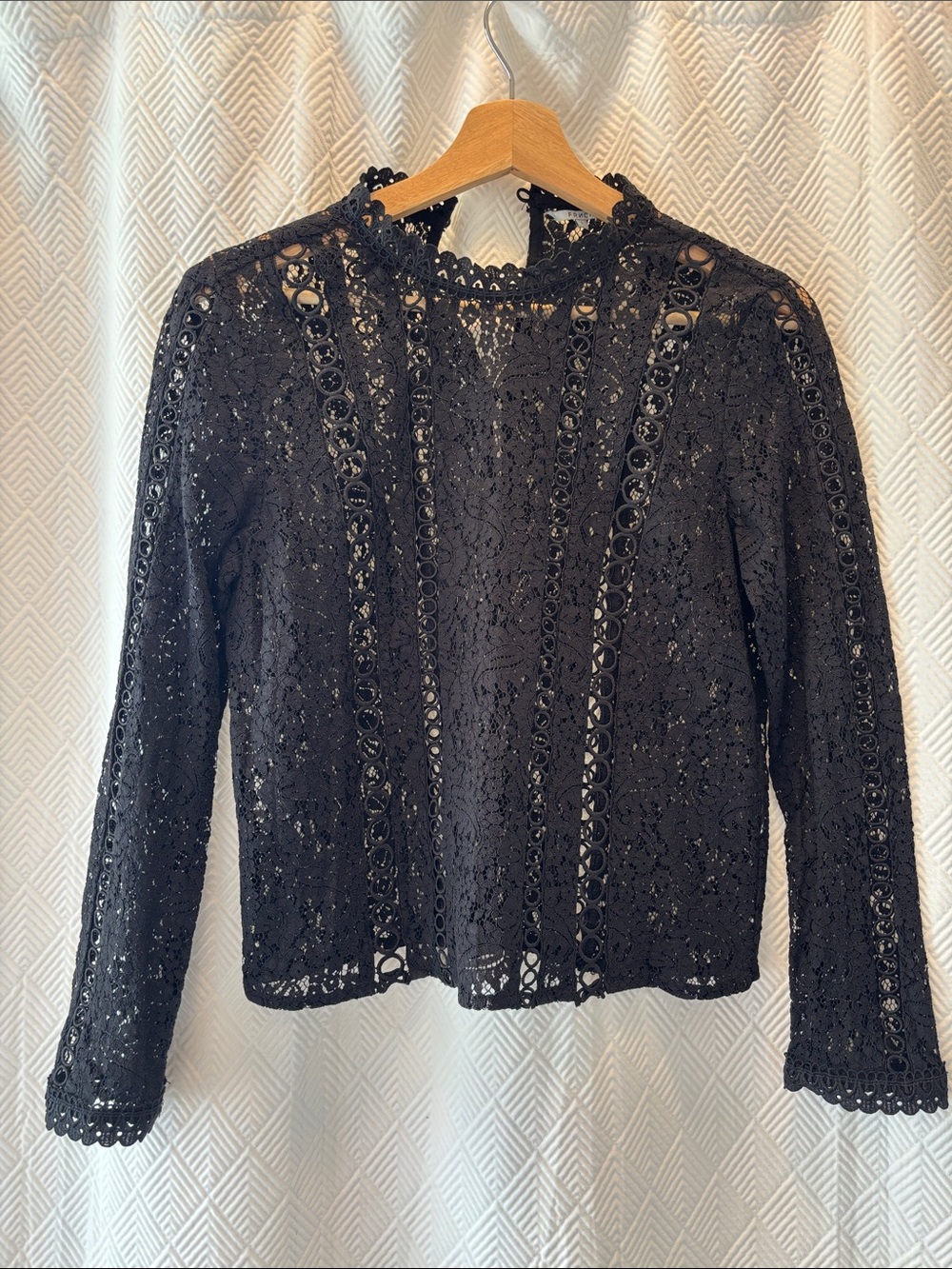 FRNCH Black Lace Crochet Blouse Small Long Sleeve Boho Romantic
